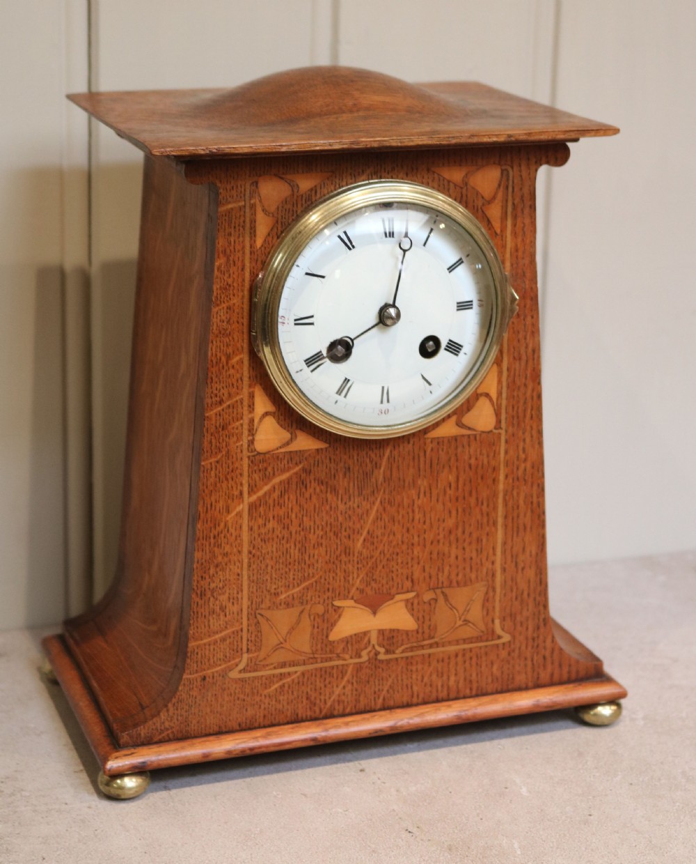Voysey Style Oak Mantel Clock (United Kingdom, c. 1905) View II