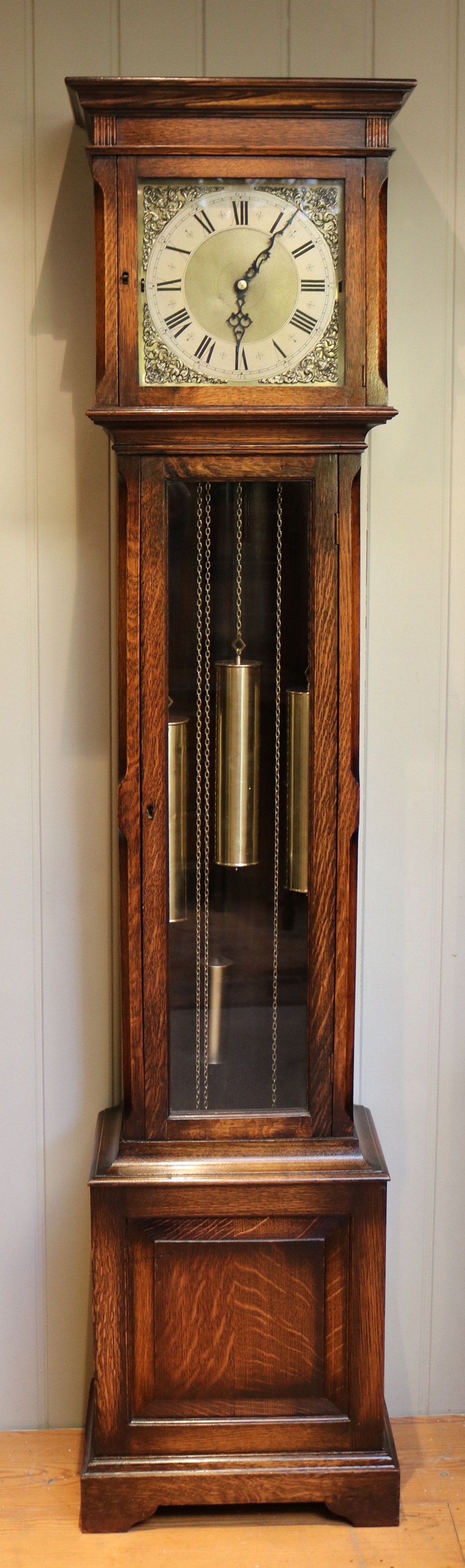 Small Oak chiming Longcase Clock (England, c. 1920)