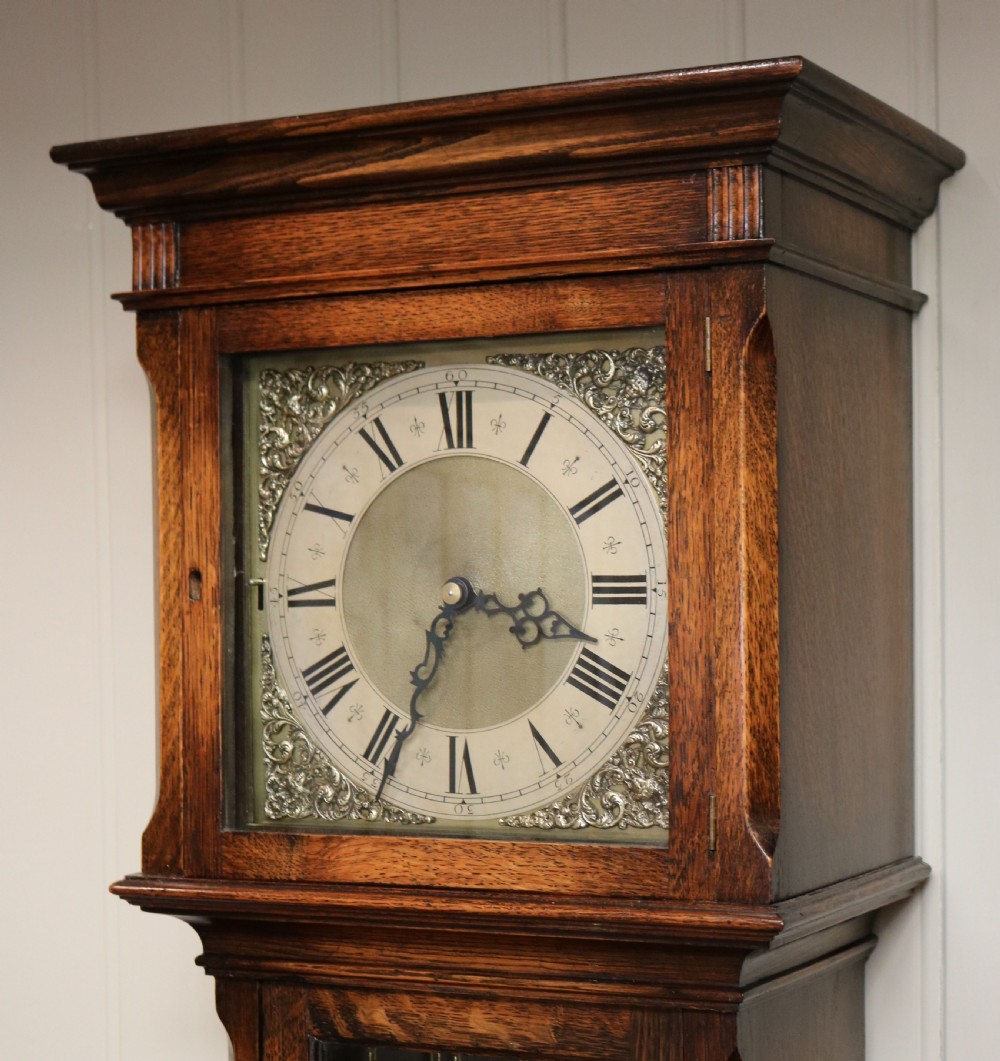 Small Oak chiming Longcase Clock (England, c. 1920) View III