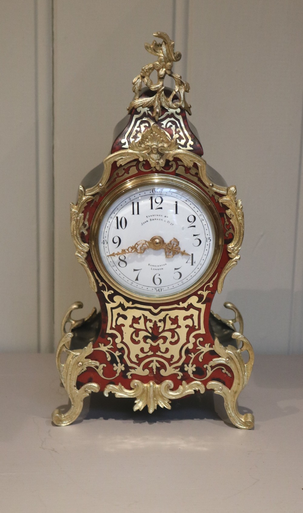 French Tortoiseshell and Brass Inlay Boullework Mantel Clock (France, 1890)
