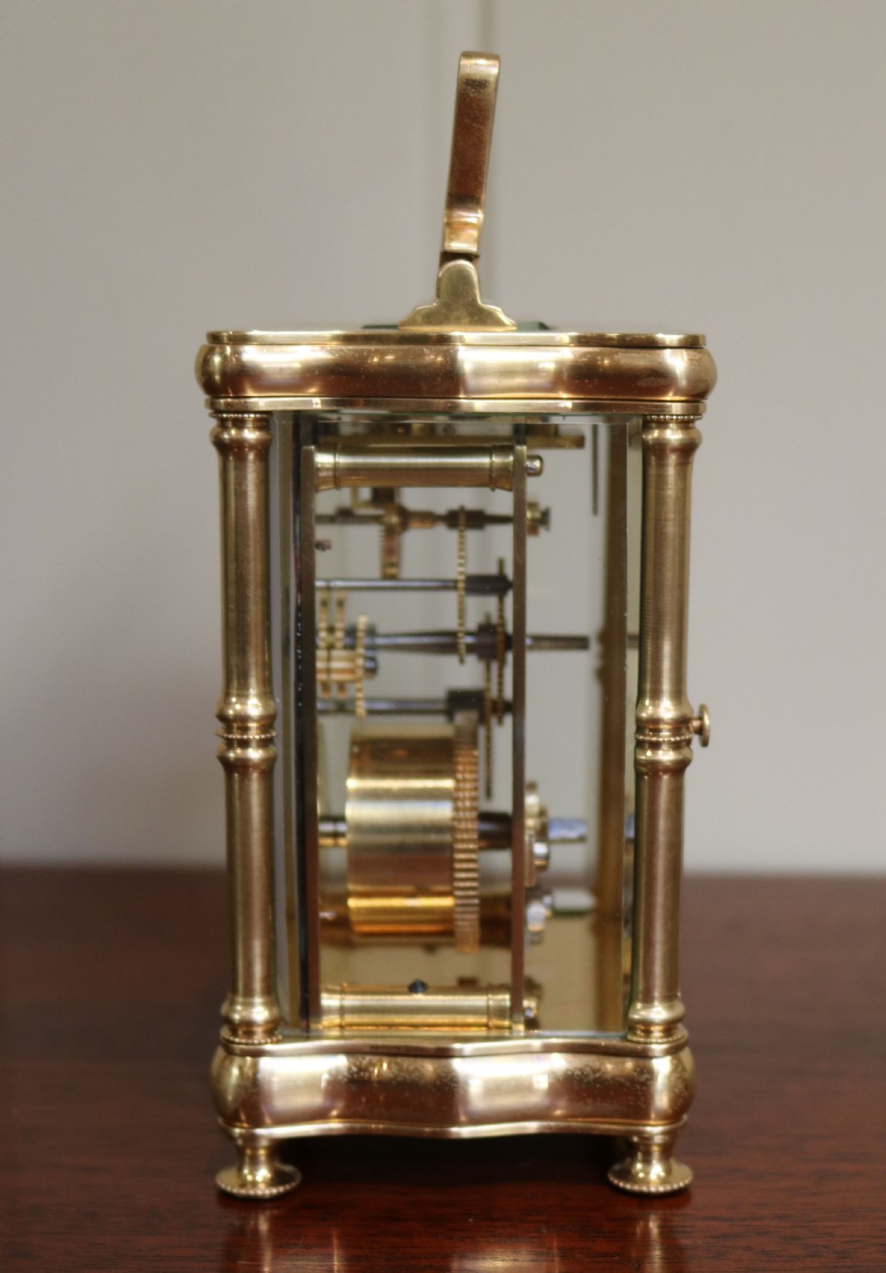 Serpentine Brass carriage Clock (France, 1890) View VII