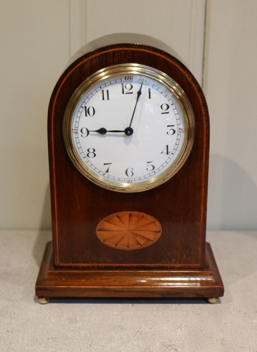Edwardian Mahogany and Inlay Mantel Clock (England and France, 1910)