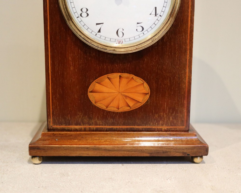 Edwardian Mahogany and Inlay Mantel Clock (England and France, 1910) View IV