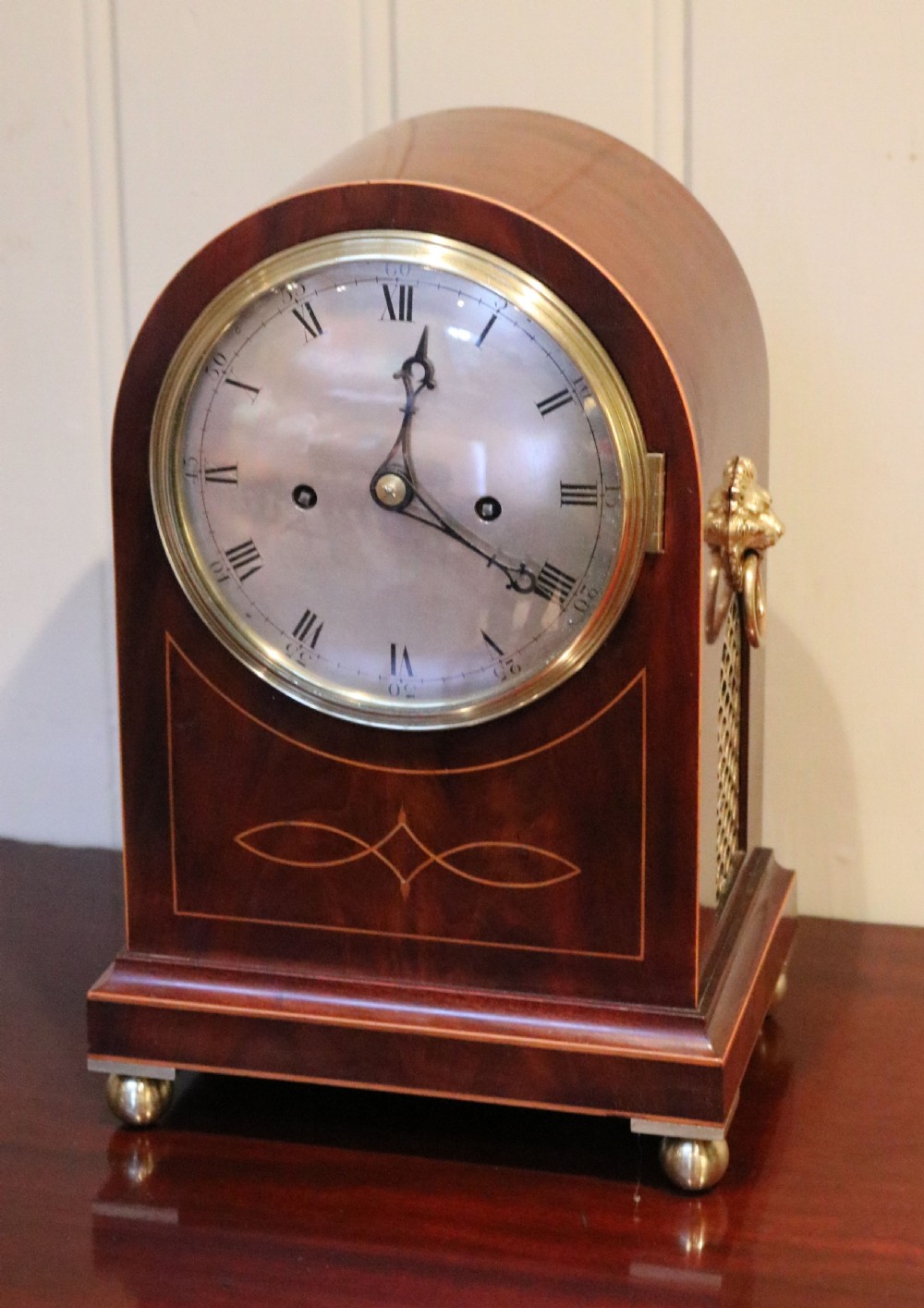 Mahogany and Inlay Fusee Bracket Clock (England, c. 1890) View II