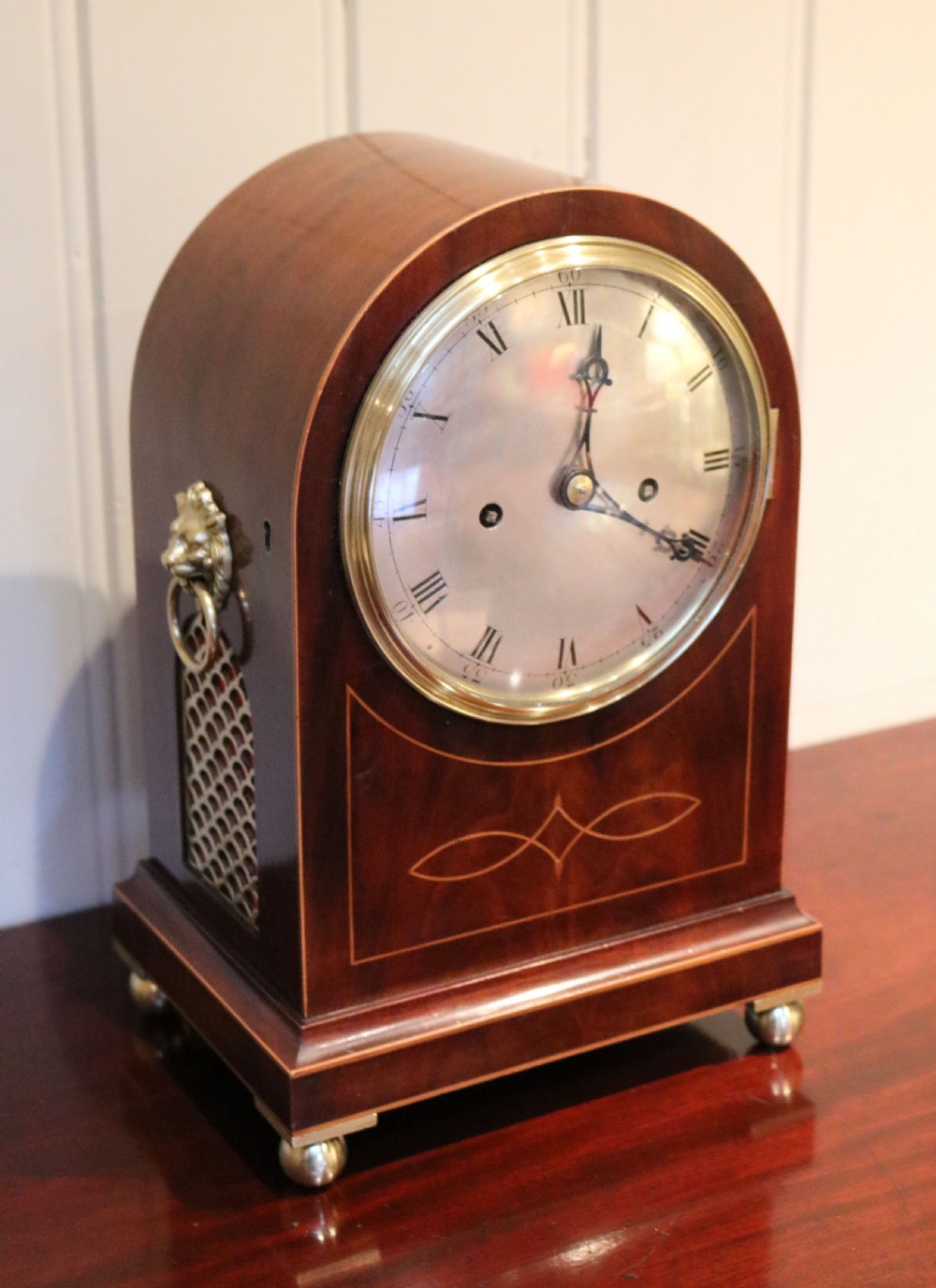 Mahogany and Inlay Fusee Bracket Clock (England, c. 1890) View III