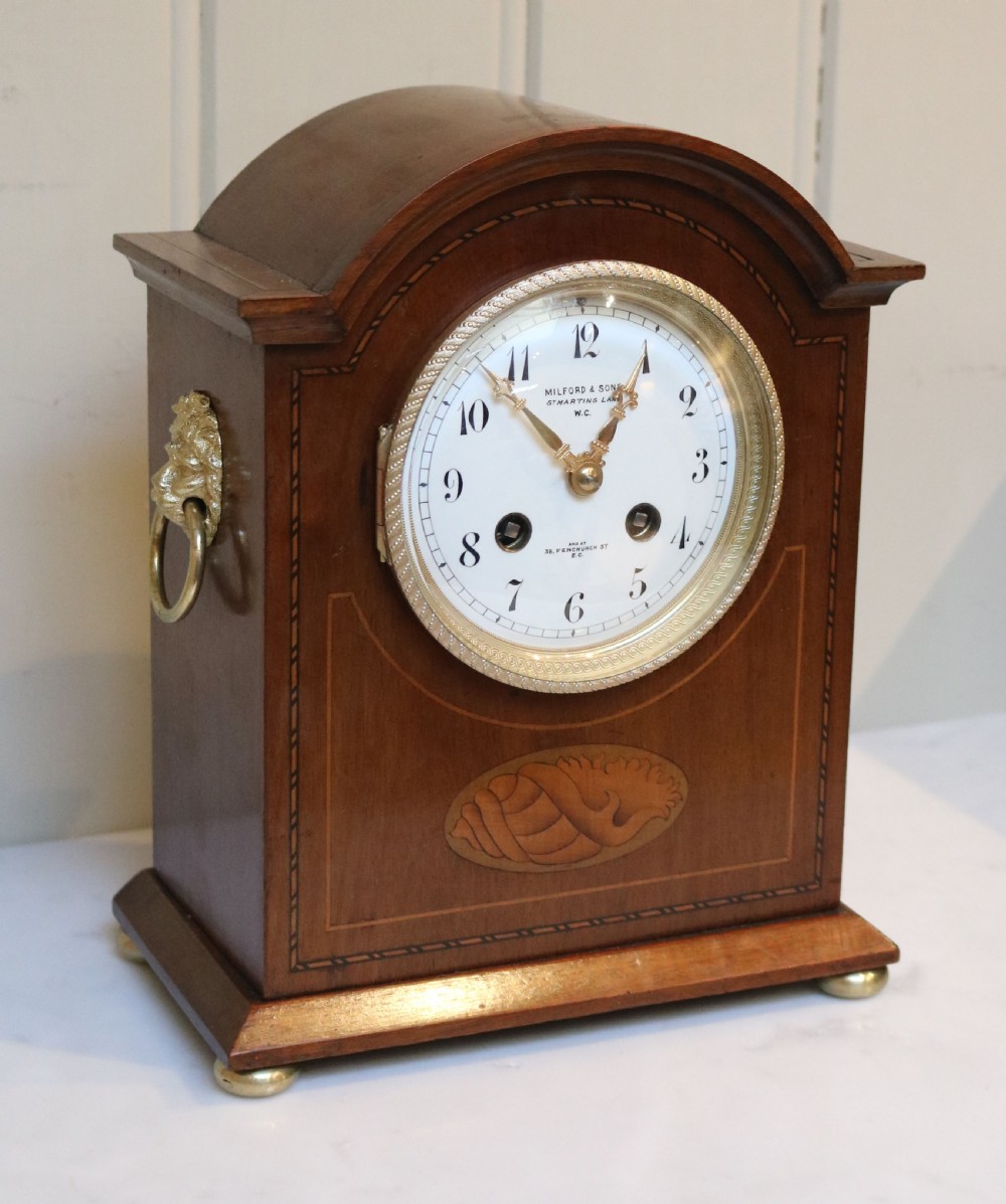 Edwardian Mahogany and Inlay Striking Mantel Clock (England and France, c. 1900)