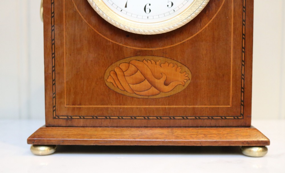 Edwardian Mahogany and Inlay Striking Mantel Clock (England and France, c. 1900) View IV