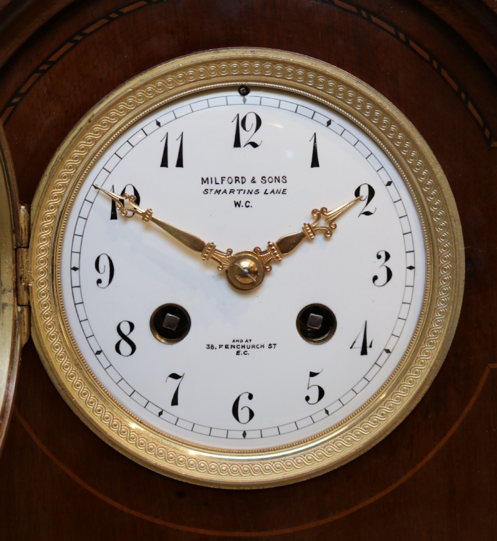 Edwardian Mahogany and Inlay Striking Mantel Clock (England and France, c. 1900) View V