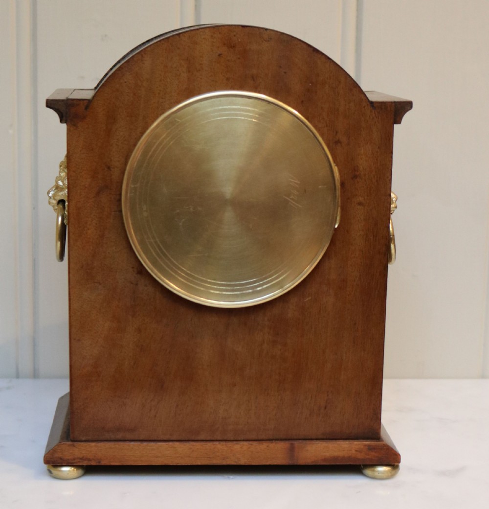 Edwardian Mahogany and Inlay Striking Mantel Clock (England and France, c. 1900) View IX