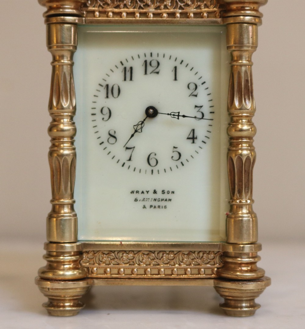 Miniature Brass Carriage Clock in Case. (France, c. 1900) View II