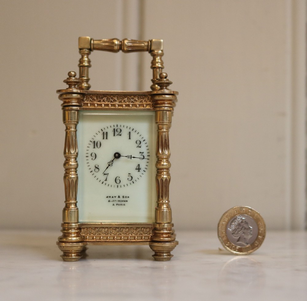 Miniature Brass Carriage Clock in Case. (France, c. 1900) View III