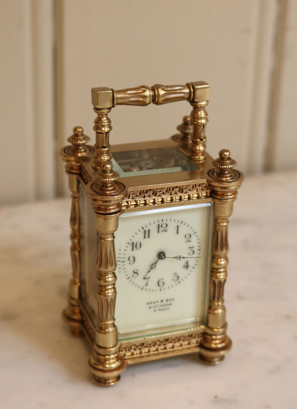 Miniature Brass Carriage Clock in Case. (France, c. 1900) View IV