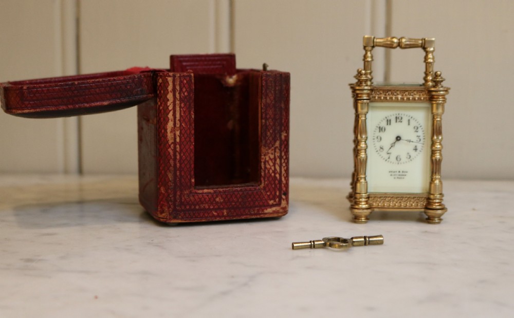 Miniature Brass Carriage Clock in Case. (France, c. 1900) View VI