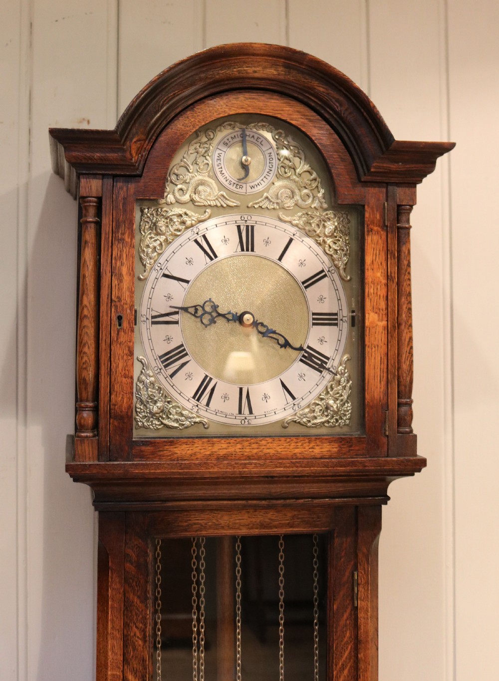 Oak Triple Chime Longcase Clock View III