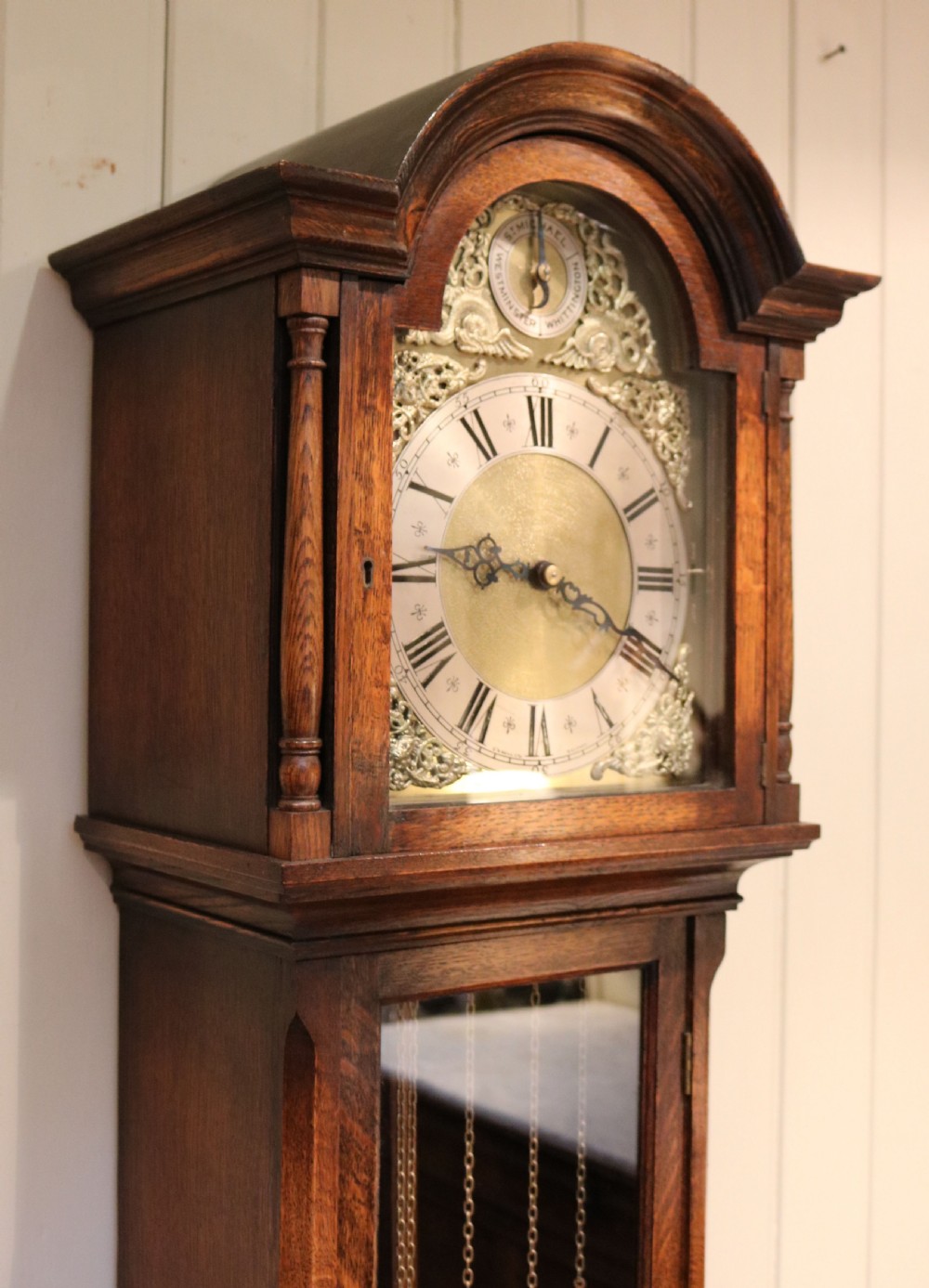 Oak Triple Chime Longcase Clock View VI