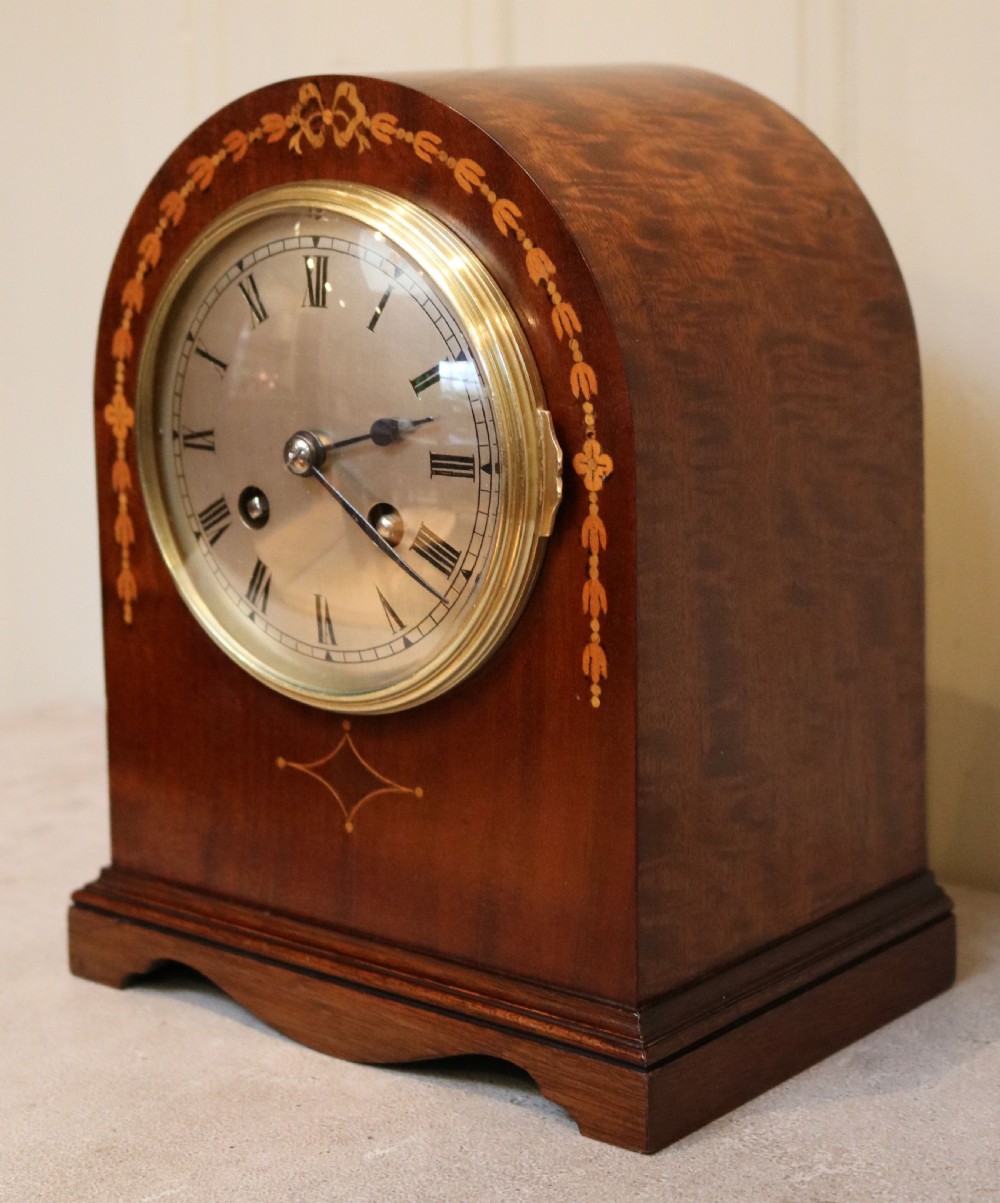 Small mahogany and Inlay Mantel Clock (France, c. 1910) View V