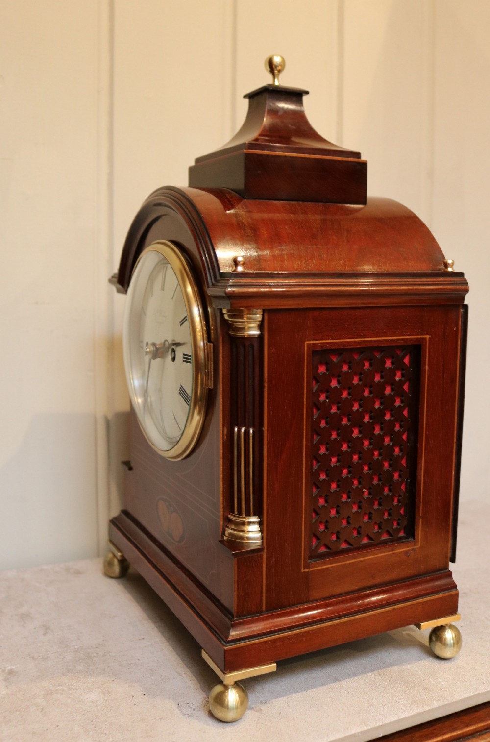 Mahogany and Inlay Fusee Bracket Clock (Scotland, c. 1900) View X