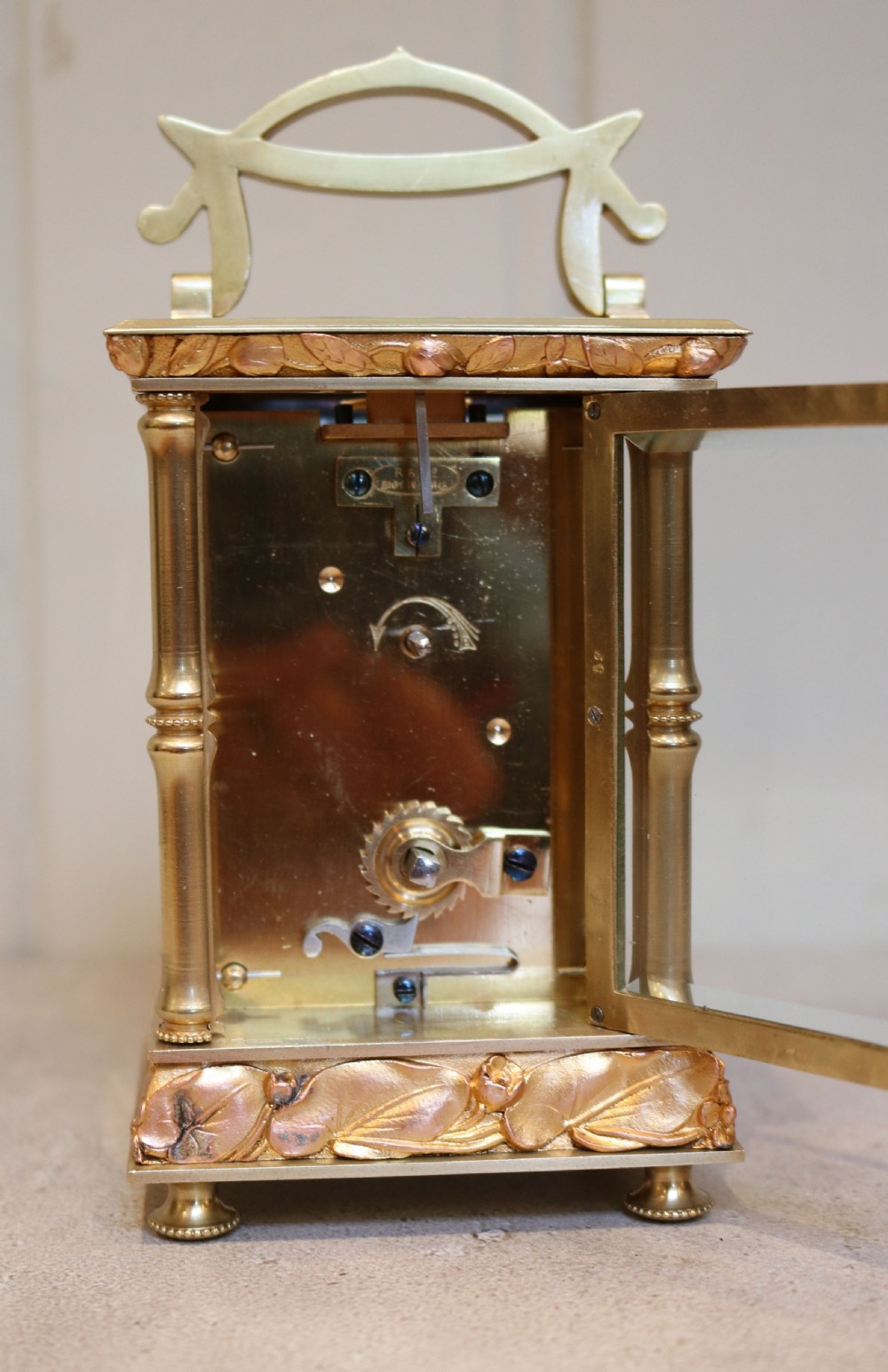Art Nouveau Brass and Ormolu Carriage Clock (France, c. 1900) View X