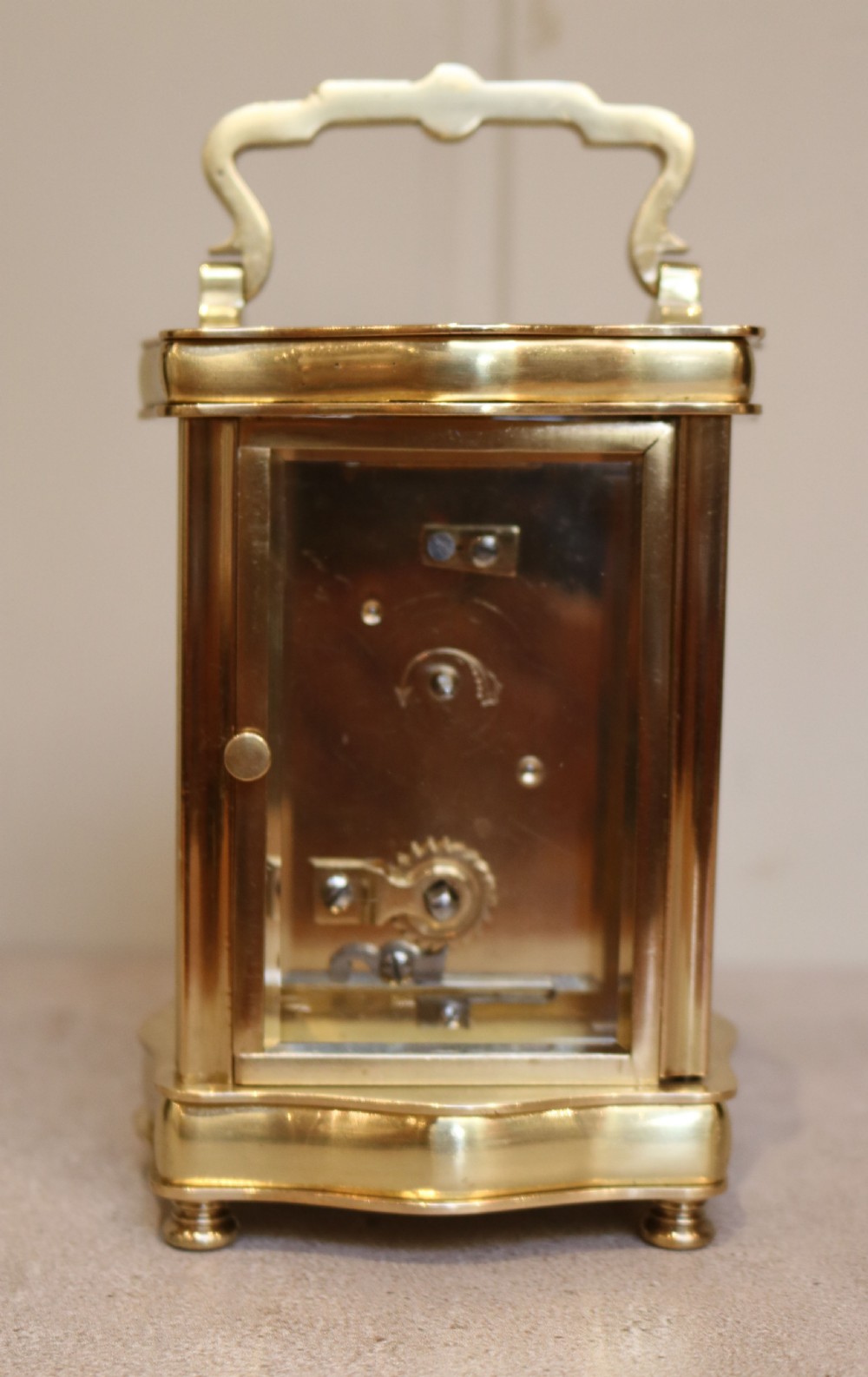 French Serpentine Shaped Brass Carriage Clock (France, c. 1890) View V