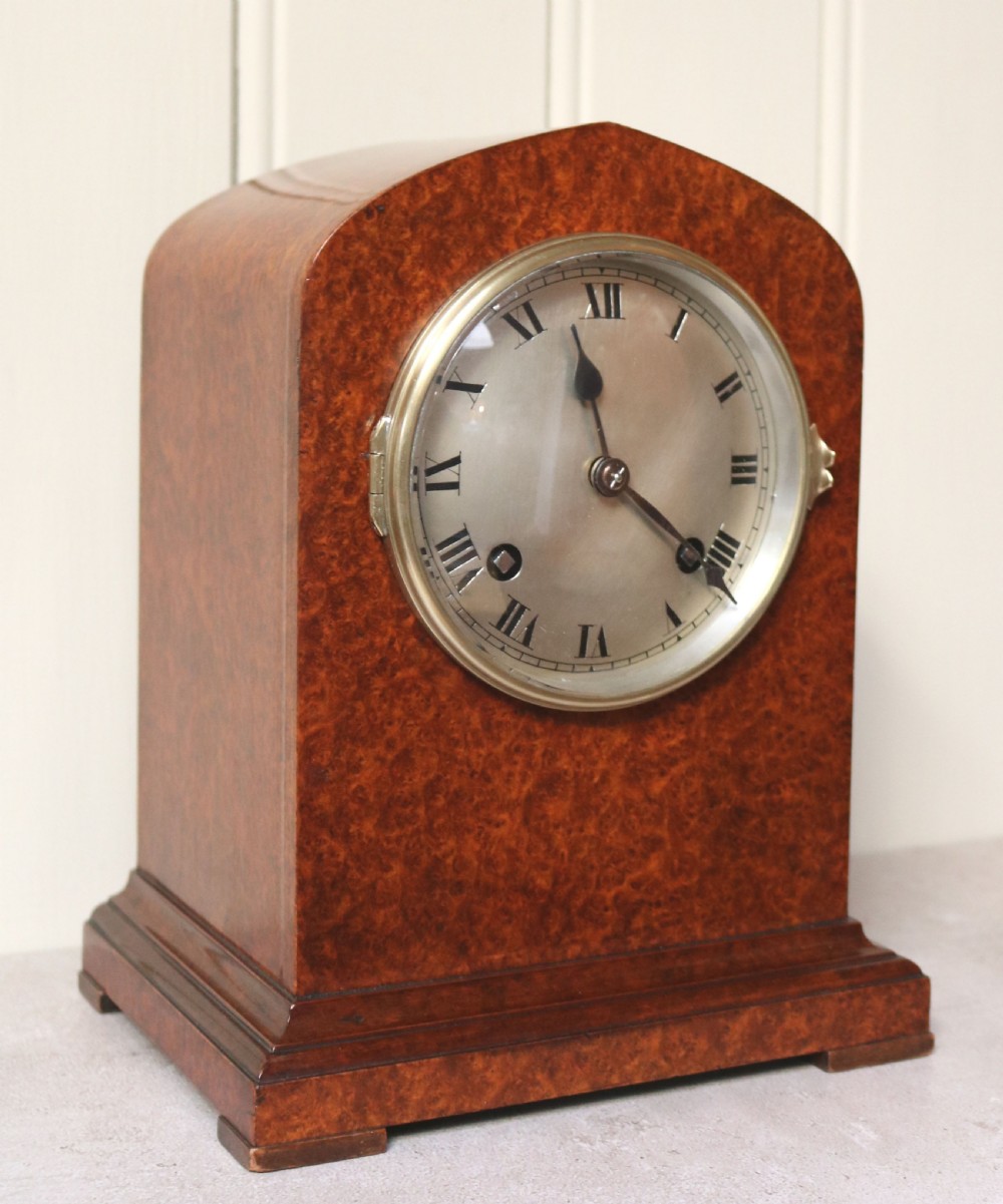 Burr Maple Striking Mantel Clock (England, c. 1915)