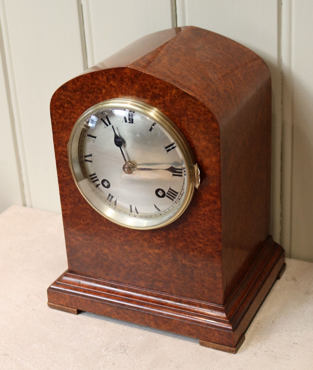 Burr Maple Striking Mantel Clock (England, c. 1915) View IV