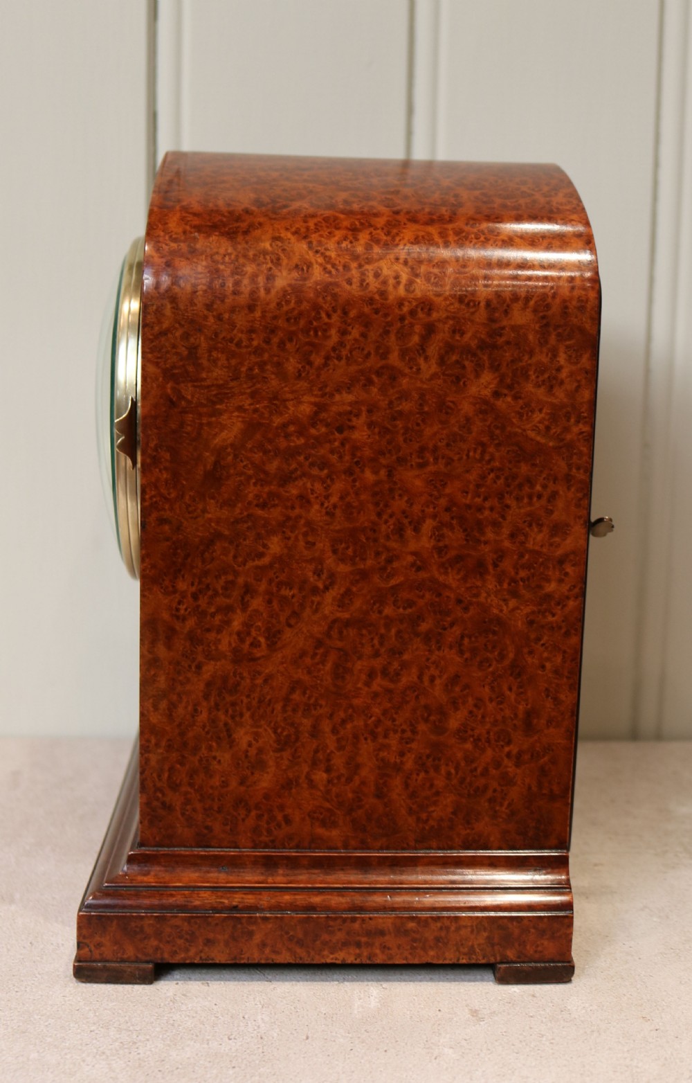 Burr Maple Striking Mantel Clock (England, c. 1915) View VI