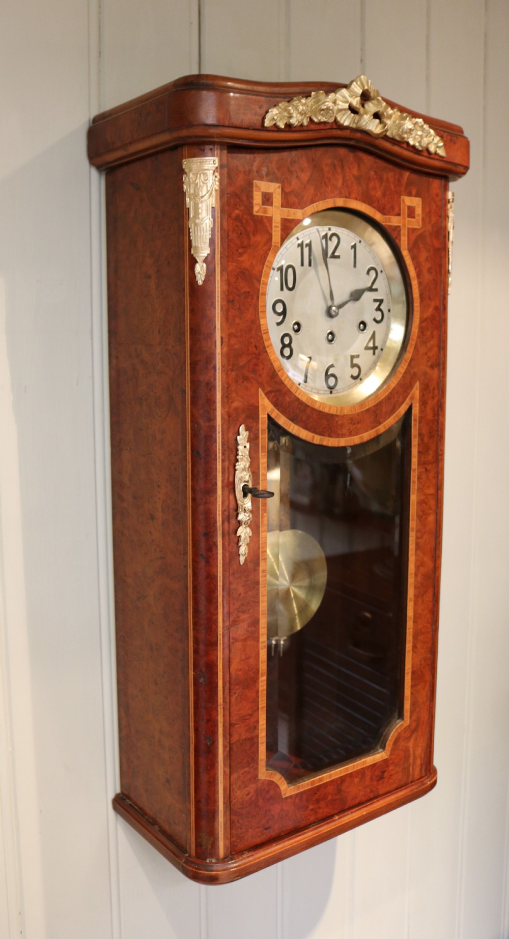 Burr Maple Westminster Chime Wall Clock (Germany, c. 1920) View II