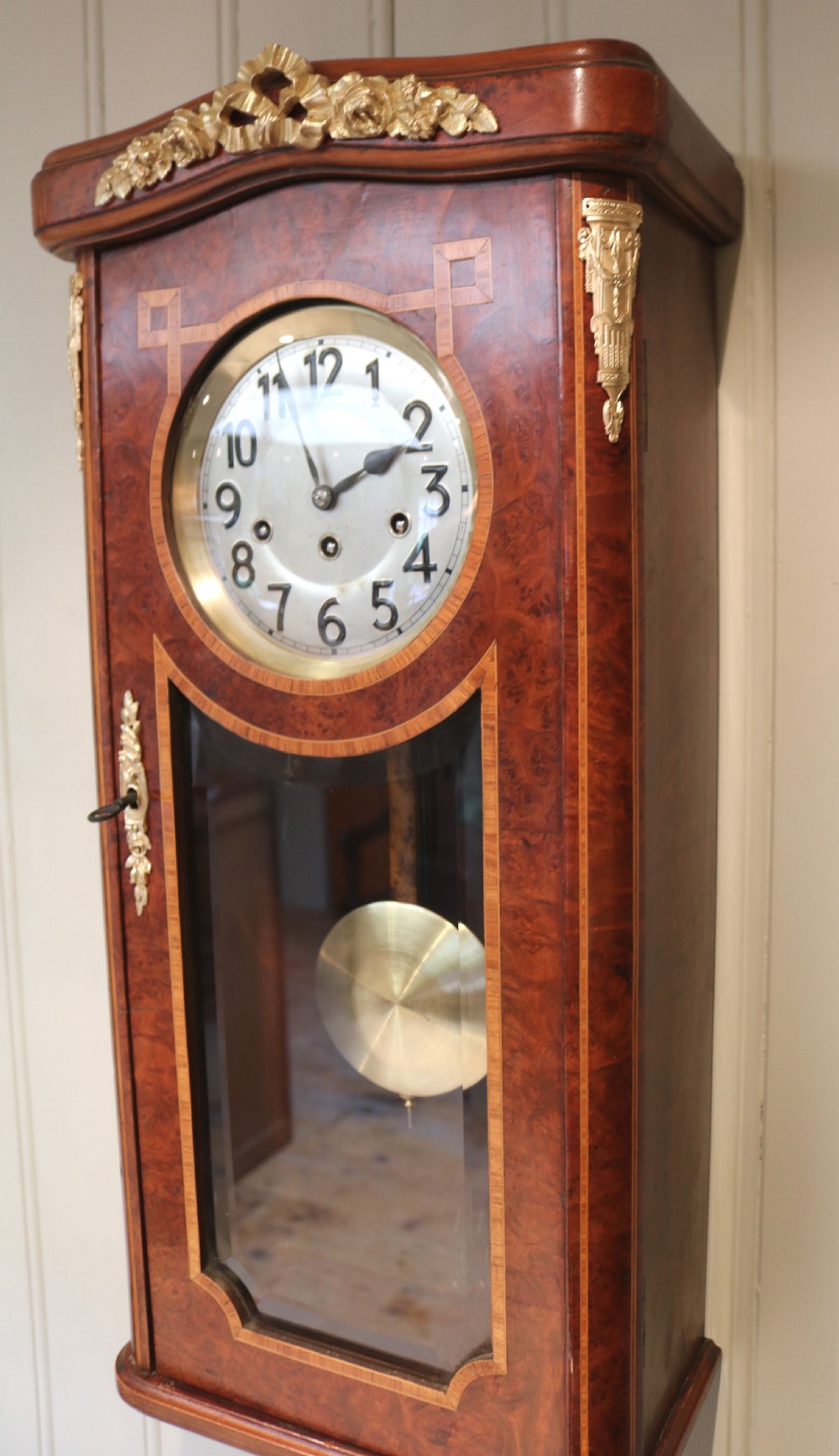 Burr Maple Westminster Chime Wall Clock (Germany, c. 1920) View VI