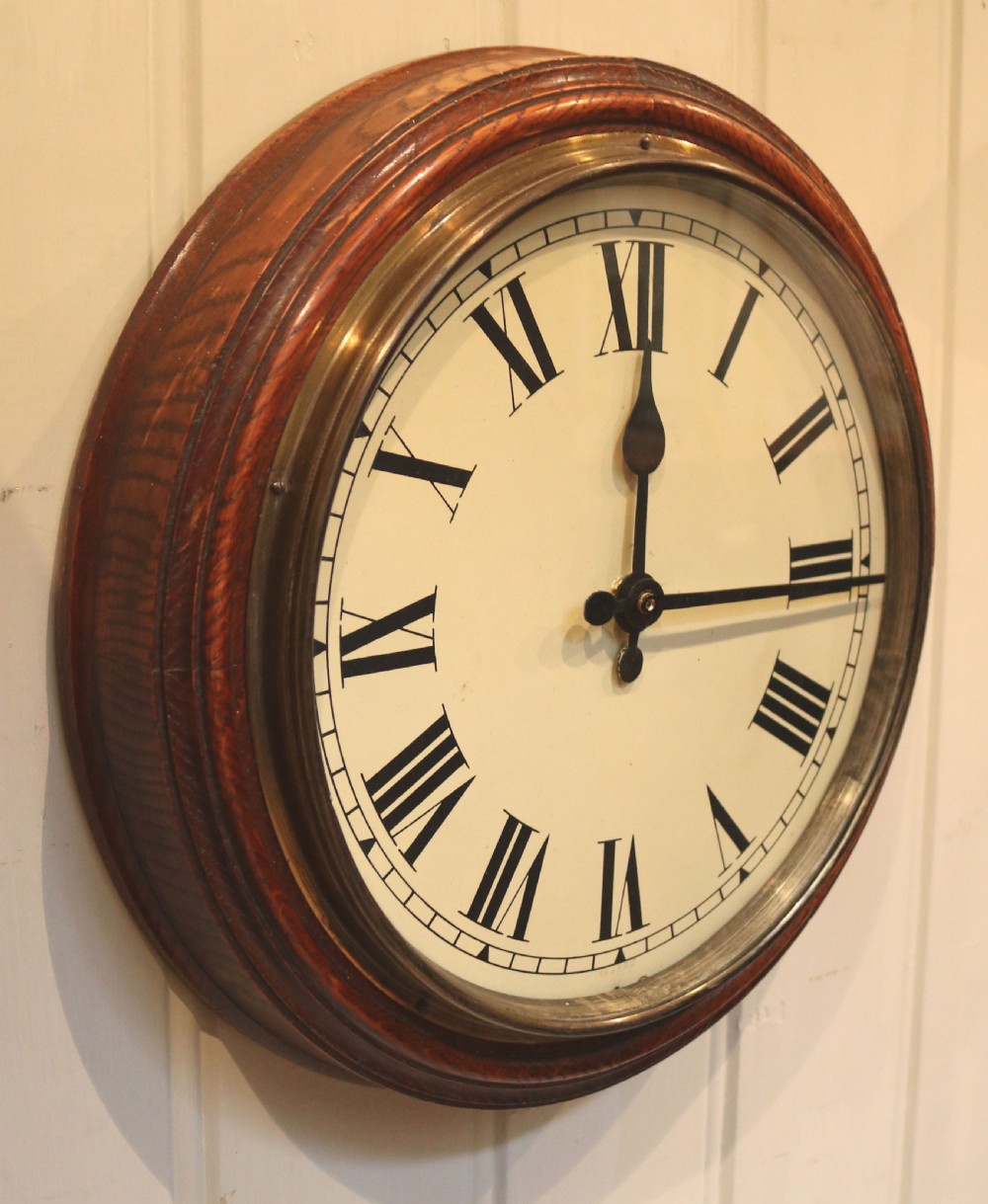 Solid Oak School Clock (Scotland, c. 1910) View II
