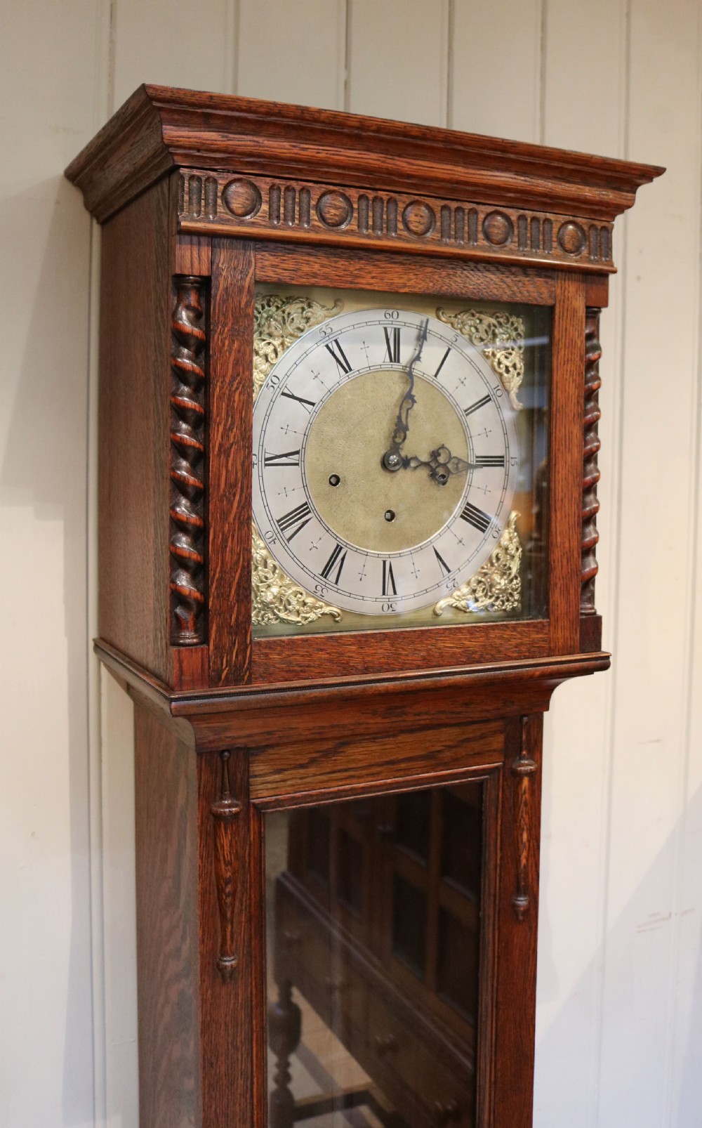 Small Oak Westminster Chime Longcase Clock (Germany, c. 1920) View II