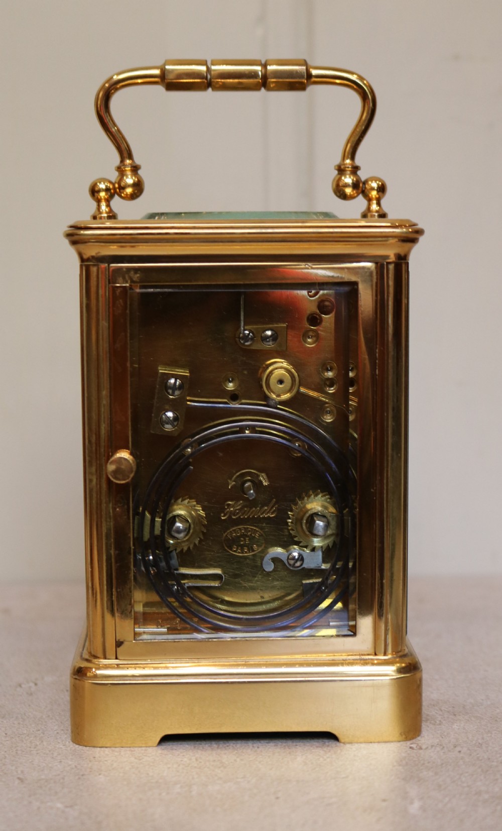French Striking Gilt Carriage Clock (France, c. 1880) View V