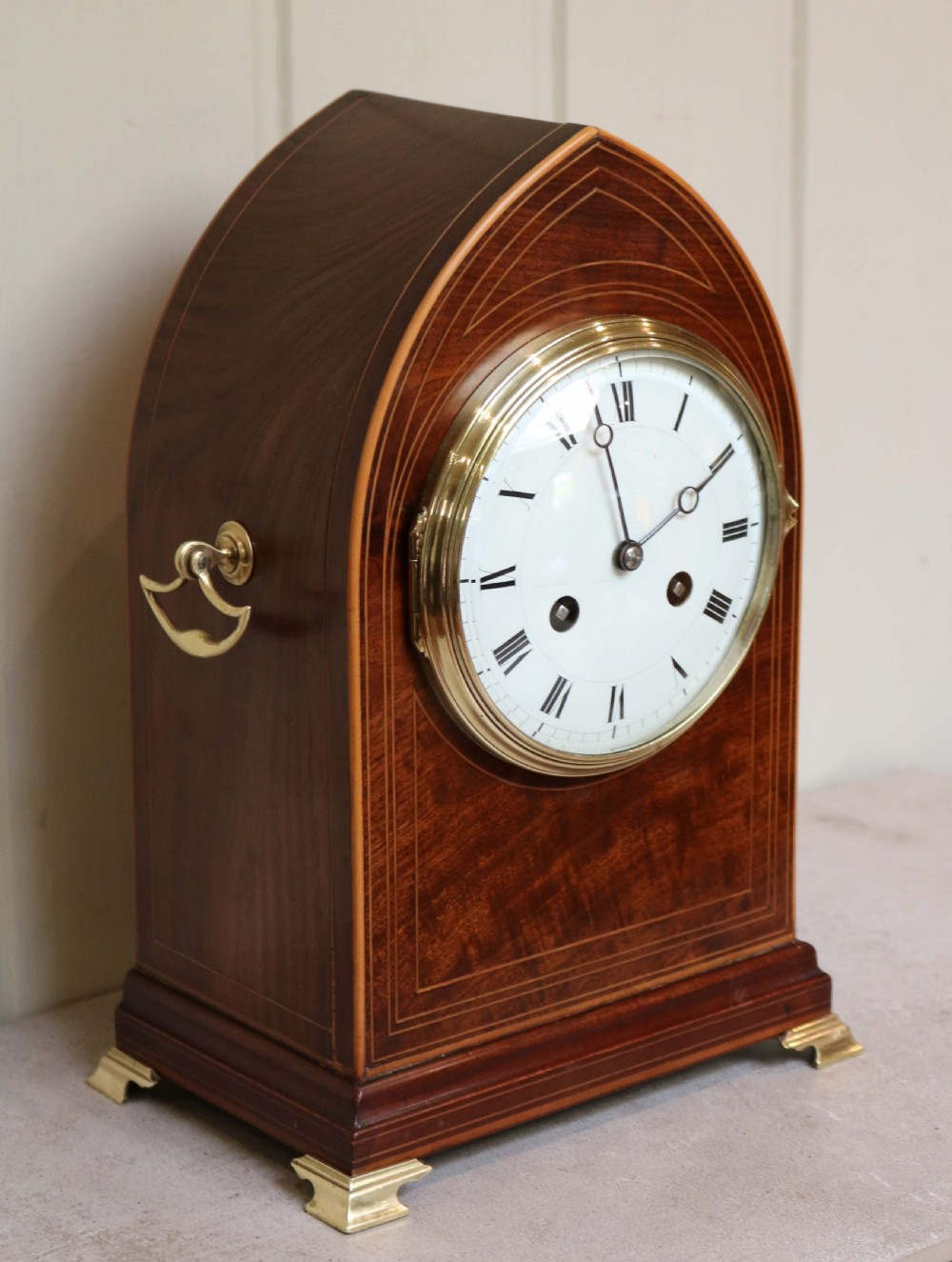 Mahogany Lancet Top Striking Mantel Clock View III