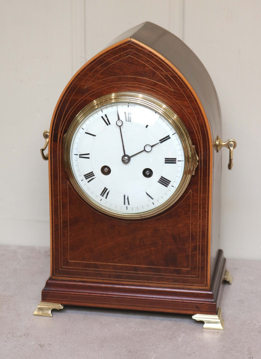 Mahogany Lancet Top Striking Mantel Clock View IV