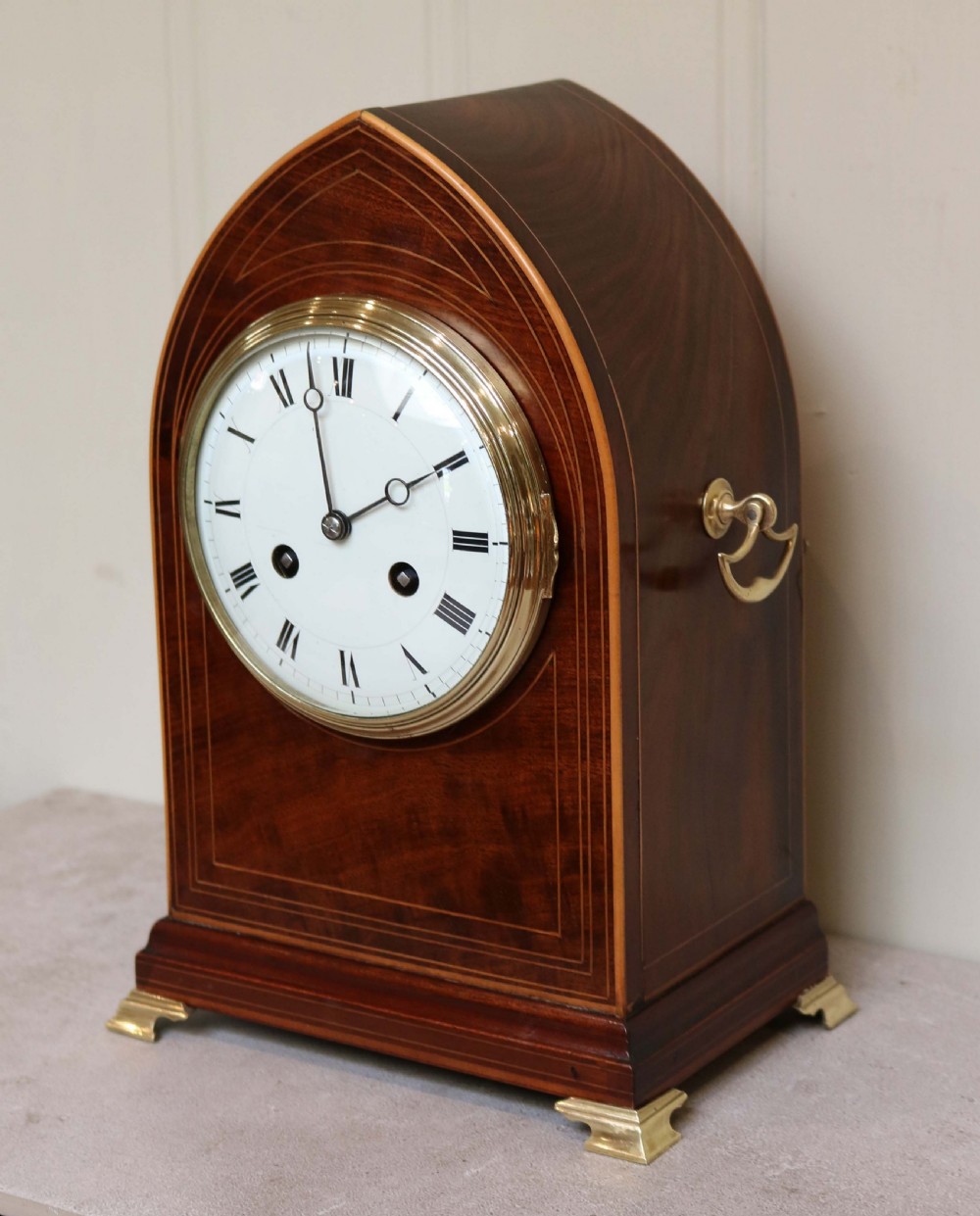 Mahogany Lancet Top Striking Mantel Clock View V
