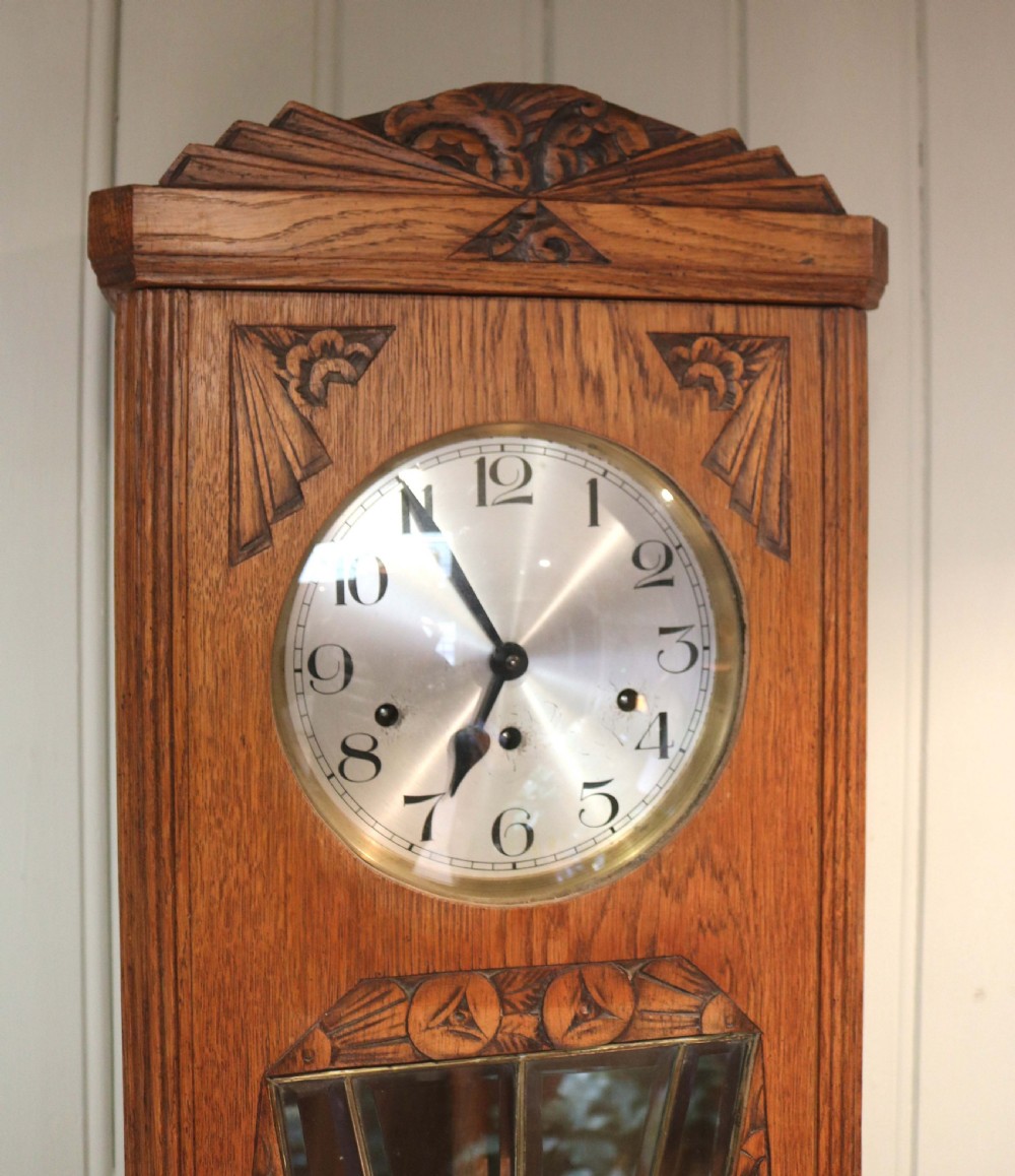 Art Deco Oak Westminster Chime Wall Clock (Germany, c. 1925) View VI