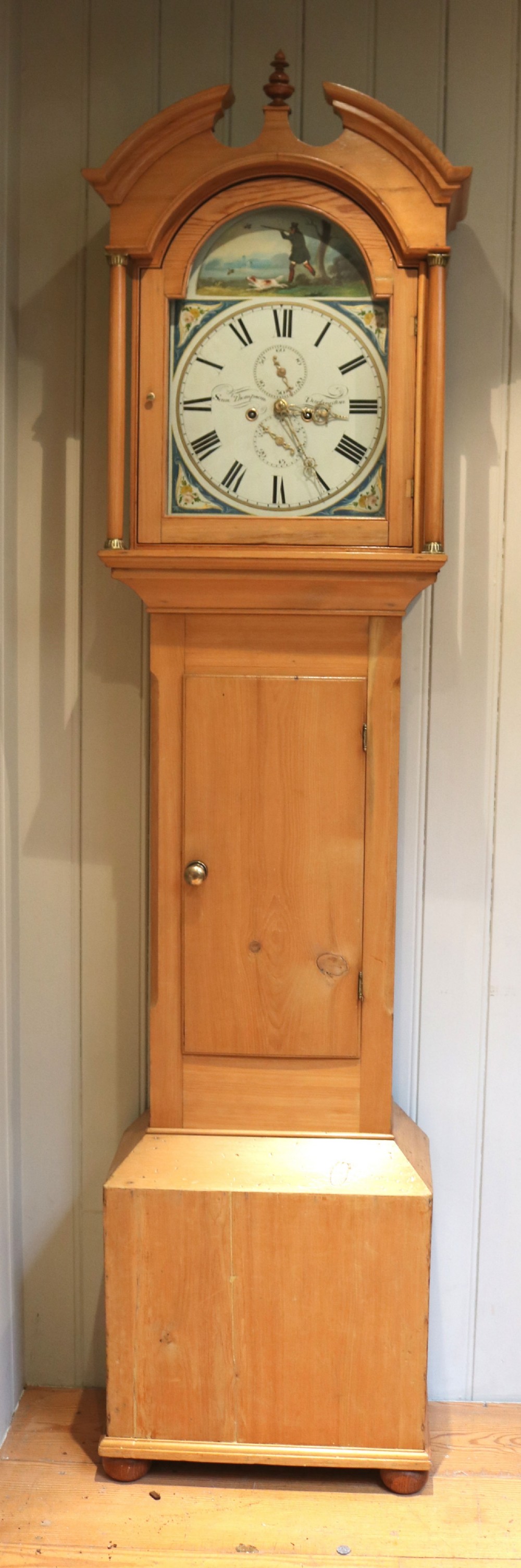 Pine Hunting Scene Longcase Clock (England, 1824 to 1834)