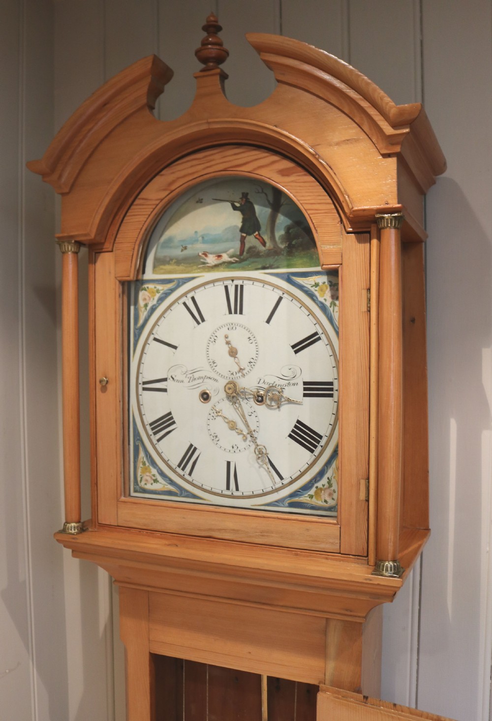 Pine Hunting Scene Longcase Clock (England, 1824 to 1834) View III