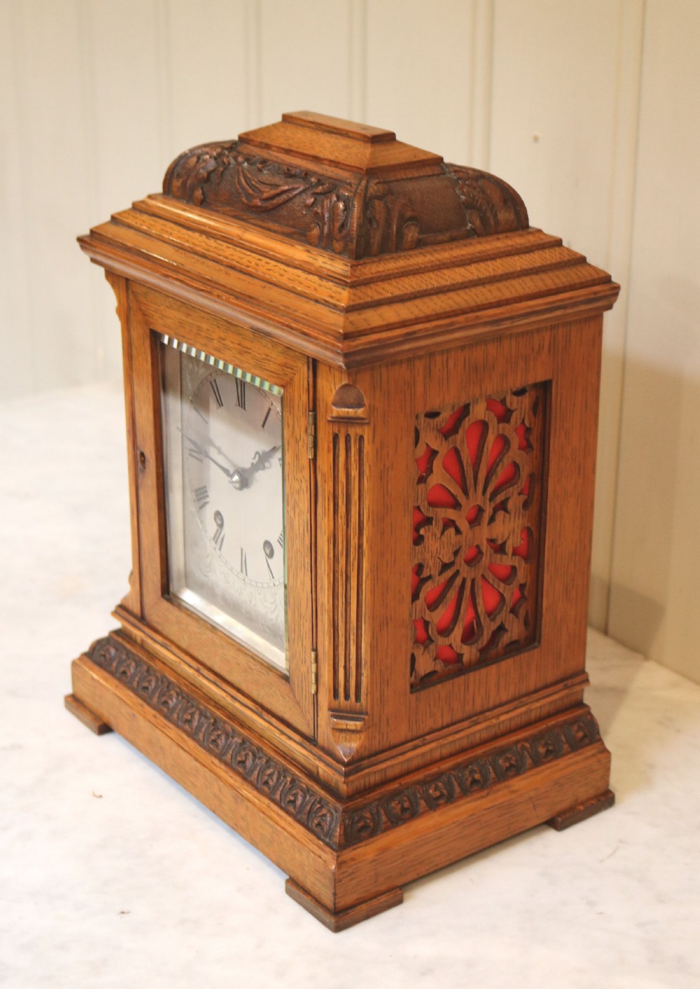 Small Edwardian Oak Bracket Clock (England and France, c. 1905) View III