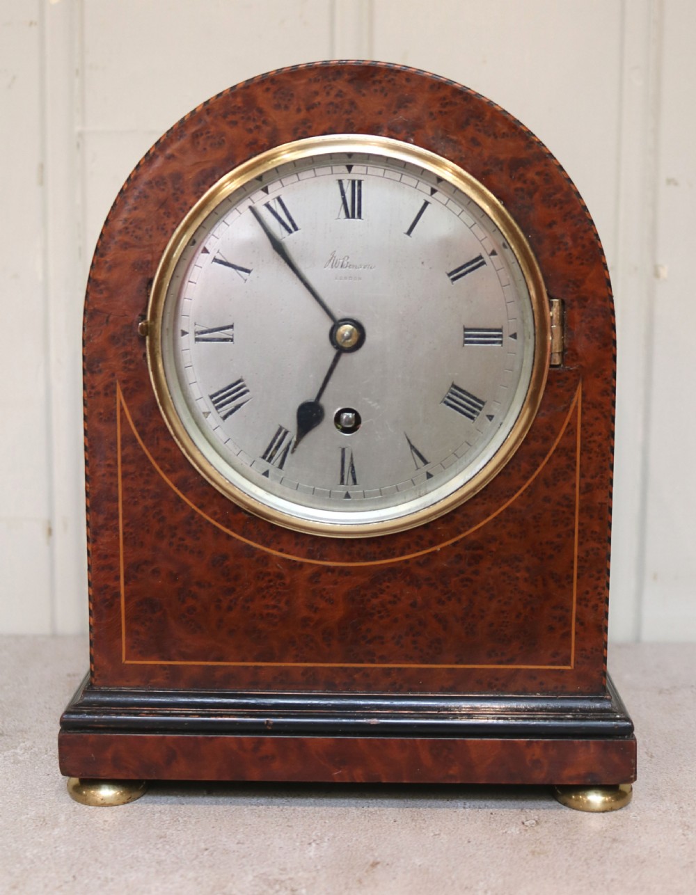 Bird's Eye Maple Mantel Clock (England, 1910 to 1920) View II