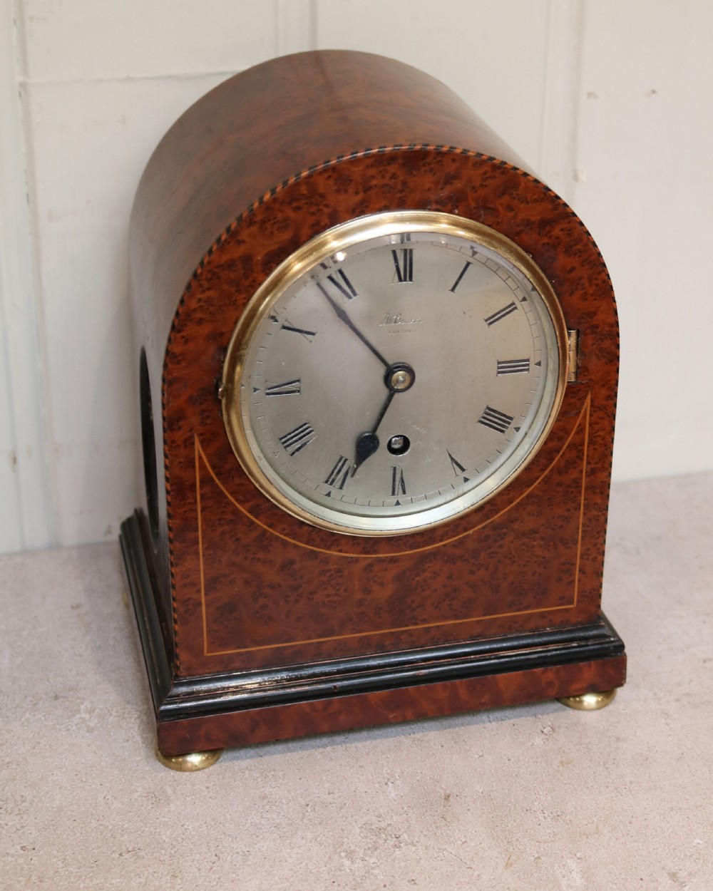 Bird's Eye Maple Mantel Clock (England, 1910 to 1920) View III