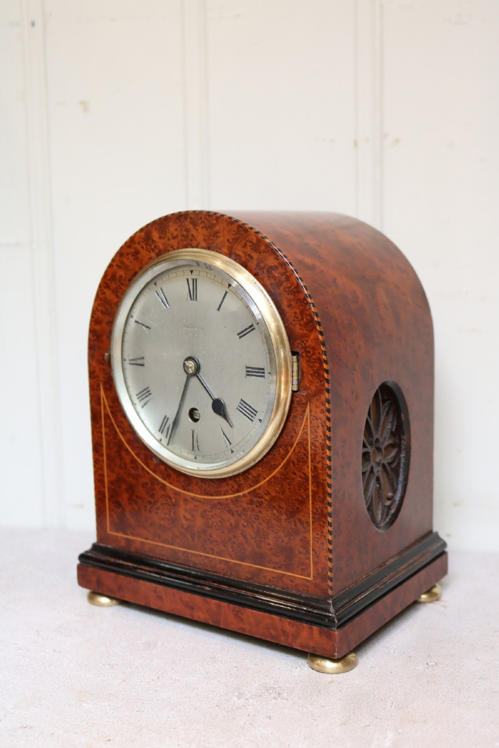 Bird's Eye Maple Mantel Clock (England, 1910 to 1920) View V