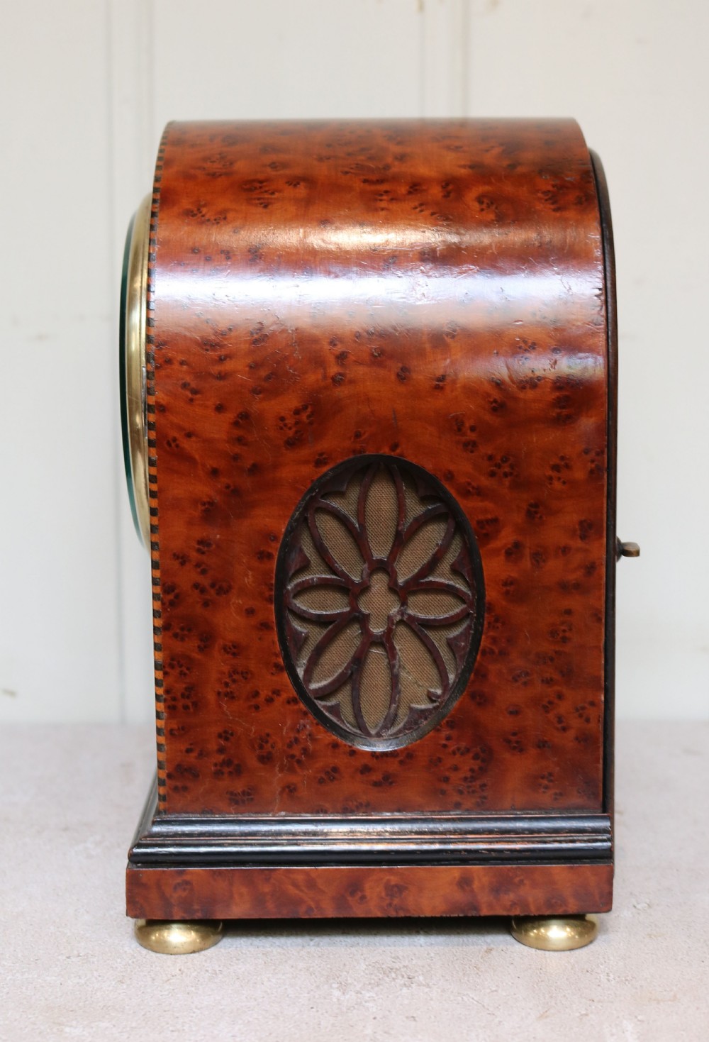 Bird's Eye Maple Mantel Clock (England, 1910 to 1920) View VI