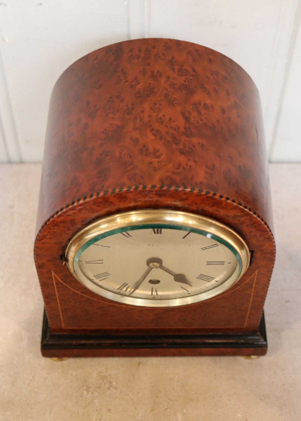Bird's Eye Maple Mantel Clock (England, 1910 to 1920) View X