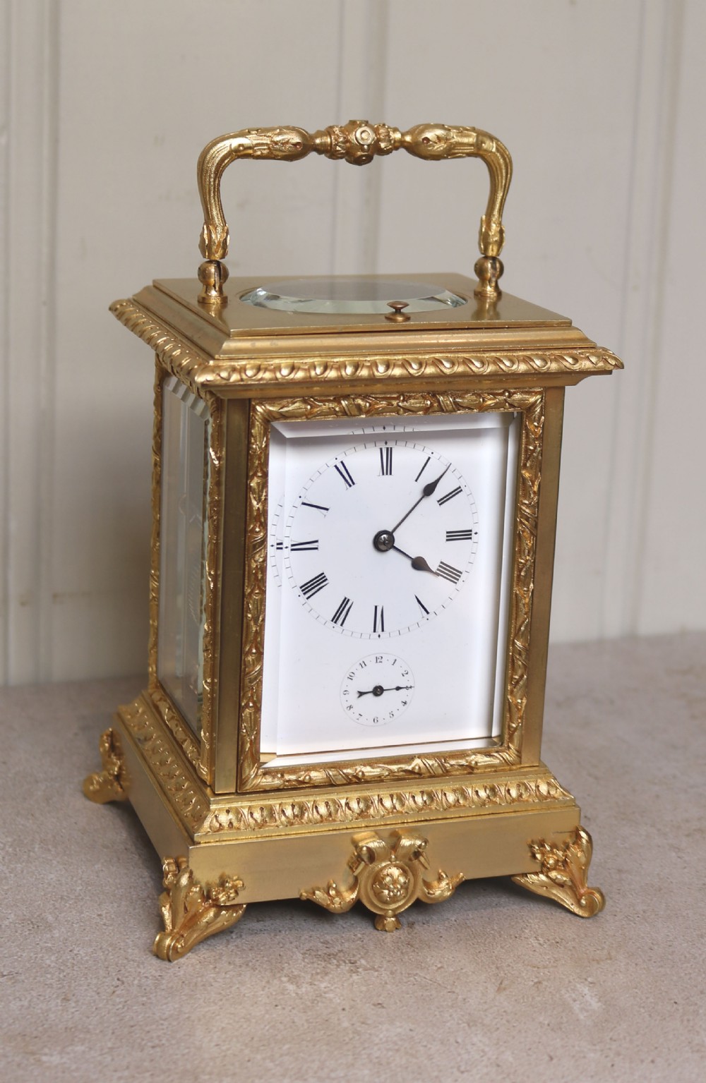 Large French Gilt Ormolu Carriage Clock In Case (France, c. 1875)