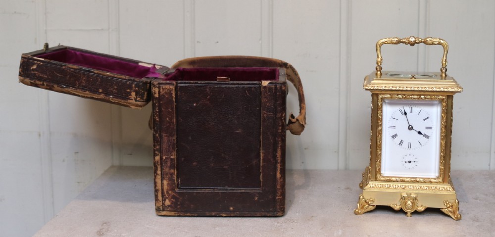 Large French Gilt Ormolu Carriage Clock In Case (France, c. 1875) View VIII