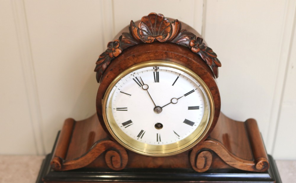 Victorian Walnut Drumhead Mantel Clock (France, c. 1860) View IV