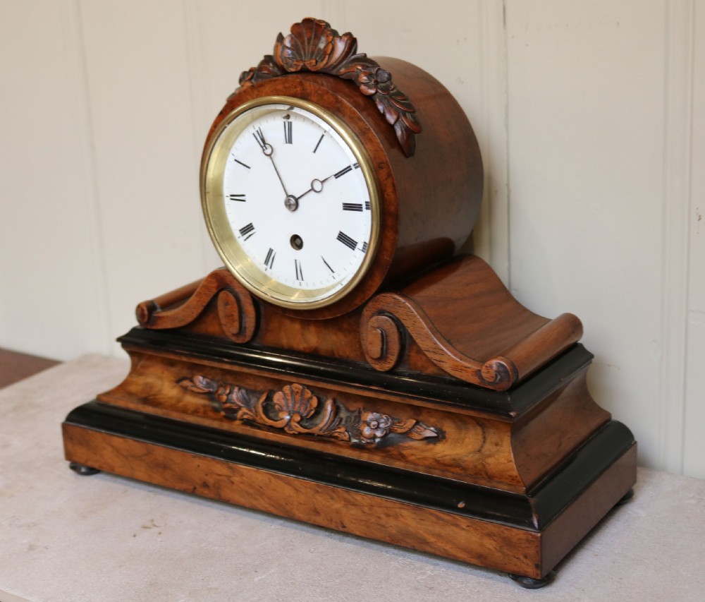 Victorian Walnut Drumhead Mantel Clock (France, c. 1860) View V