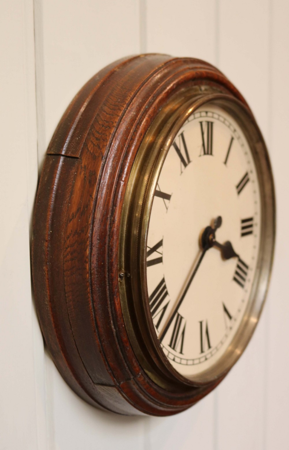 Solid Oak School Wall Clock (United Kingdom, c. 1910) View III
