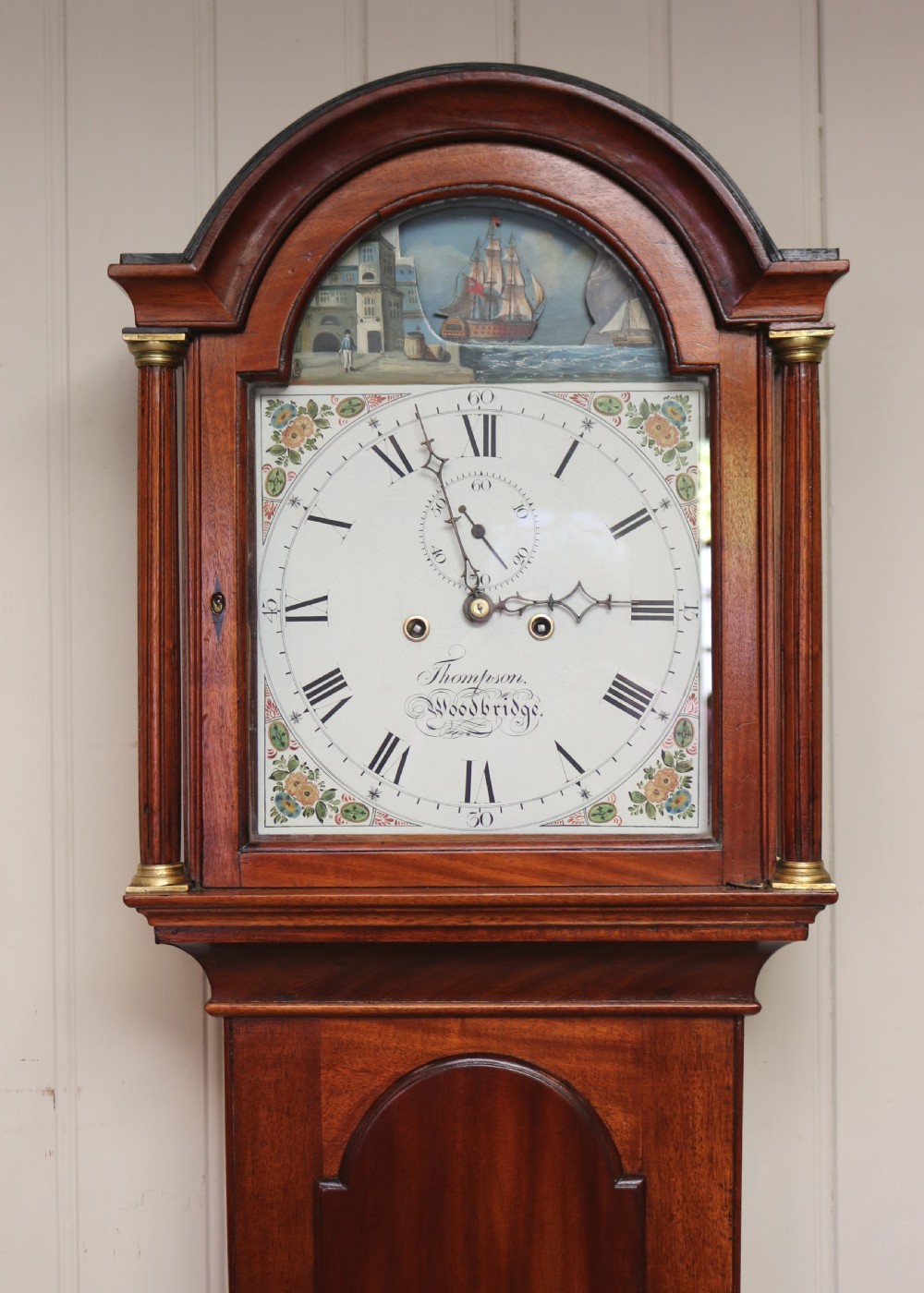 Small Mahogany Longcase Clock With Rocking Ship View II