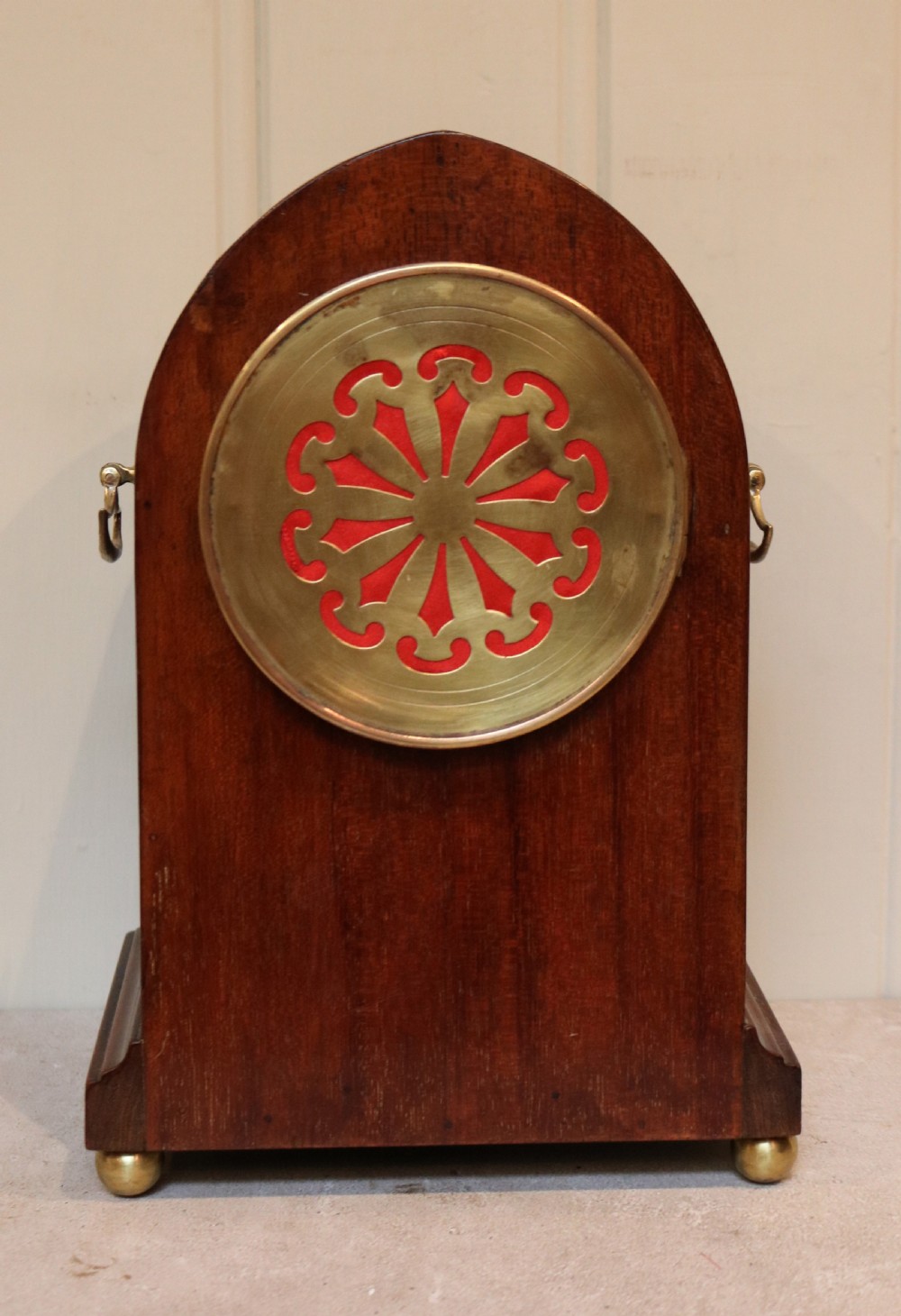 Edwardian Mahogany and Inlay Lancet Top Mantel Clock View IV
